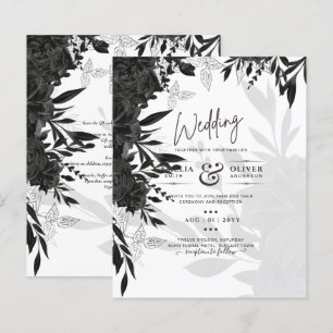 Papier BUDGET Roses noirs Élégant Mariage blanc Invitatio