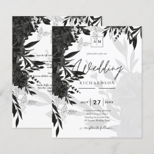 Papier BUDGET Roses noirs Élégant Mariage blanc Invitatio