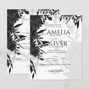 Papier BUDGET Roses noirs Élégant Mariage blanc Invitatio