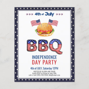 Papier BUDGET Rouge Blanc Bleu 4 juillet BBQ Invitation
