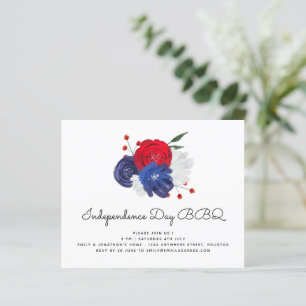 Papier Budget Rouge Bleu Bleu Florals 4 Juillet BBQ Invit