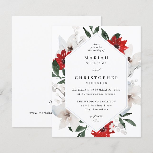 Papier Budget Rouge et blanc Mariage floral de Noël (Devant / Derrière)