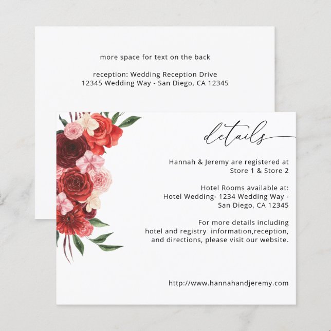 Papier Budget Rouge Floral Détails - Blanc (Devant / Derrière)