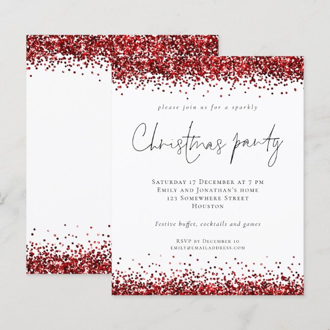 Papier Budget Rouge Paillettes Écriture Fête de Noël Blan (Devant / Derrière)