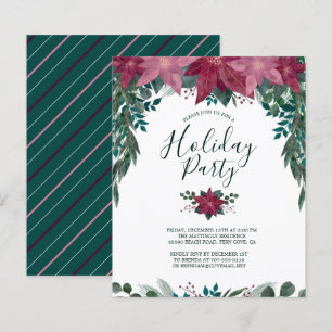 Papier Budget Rouge rose Poinsettias Invitation de fête d