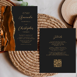Papier Budget Rouille Or Agate Foncé Code QR Mariage