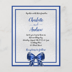 Papier Budget royal bleu argent arc faire-part de mariage