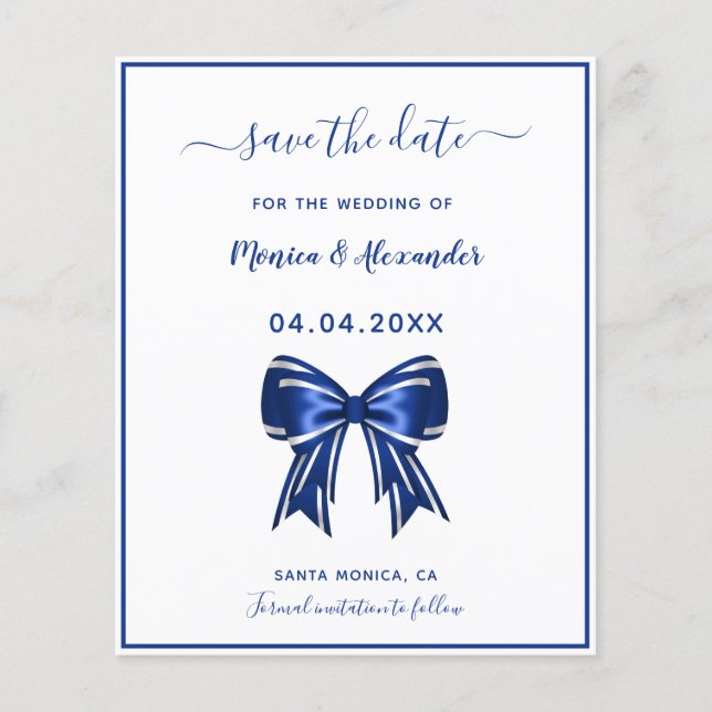 Papier Budget royal bleu blanc arc mariage Enregistrer la (Devant)