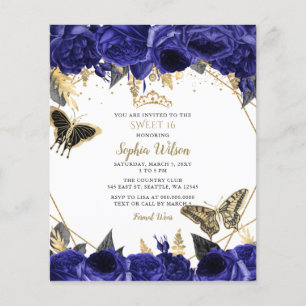 Papier Budget Royal Blue Butterfly Sweet 16 Invitation