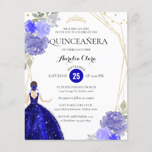 Papier Budget Royal Blue Floral Géométrique Quinceañera