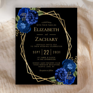 Papier Budget Royal Blue Floral Or Gold Black Mariage