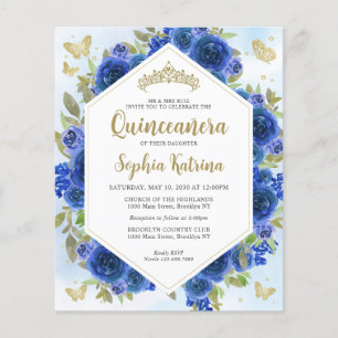 Papier Budget Royal Blue Floral or Quinceañera