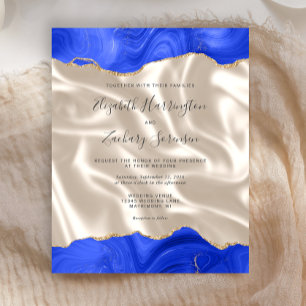 Papier Budget Royal Blue Gold Agate Mariage en soie ivoir