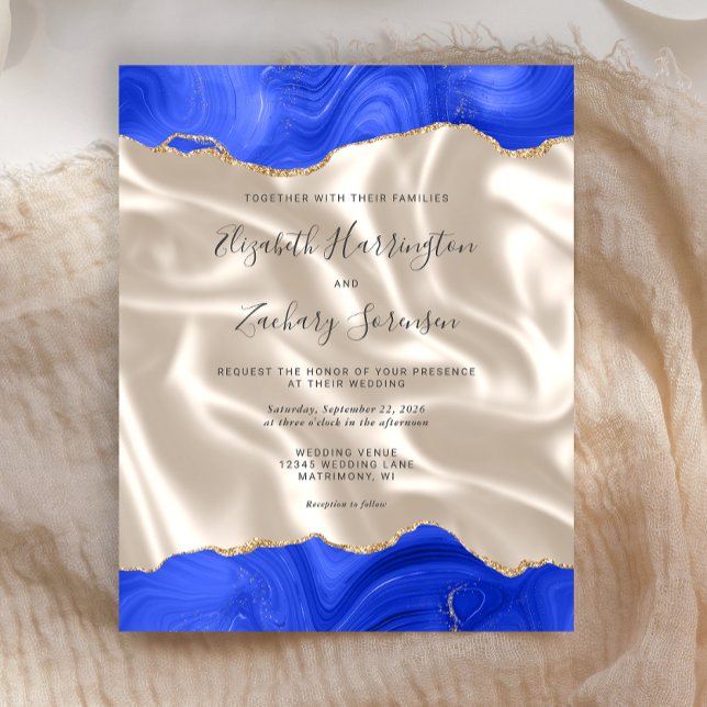 Papier Budget Royal Blue Gold Agate Mariage en soie ivoir (Créateur téléchargé)