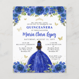 Papier Budget Royal Blue Gold Floral Princess Quinceanera