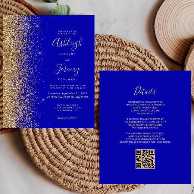 Papier Budget Royal Blue Gold Parties scintillant QR Code (Créateur téléchargé)