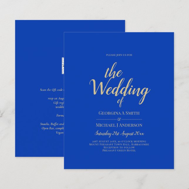 Papier Budget Royal Blue Monochrome Mariage INVITE (Devant / Derrière)
