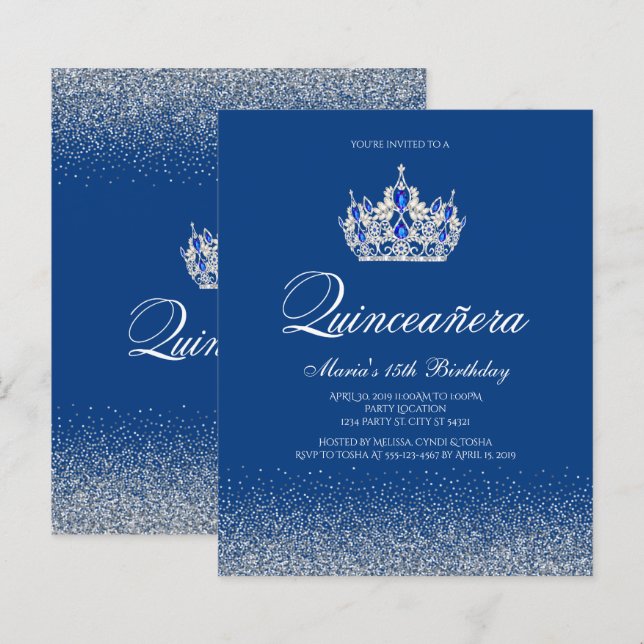 Papier Budget Royal Blue Quinceanera Invitations (Devant / Derrière)