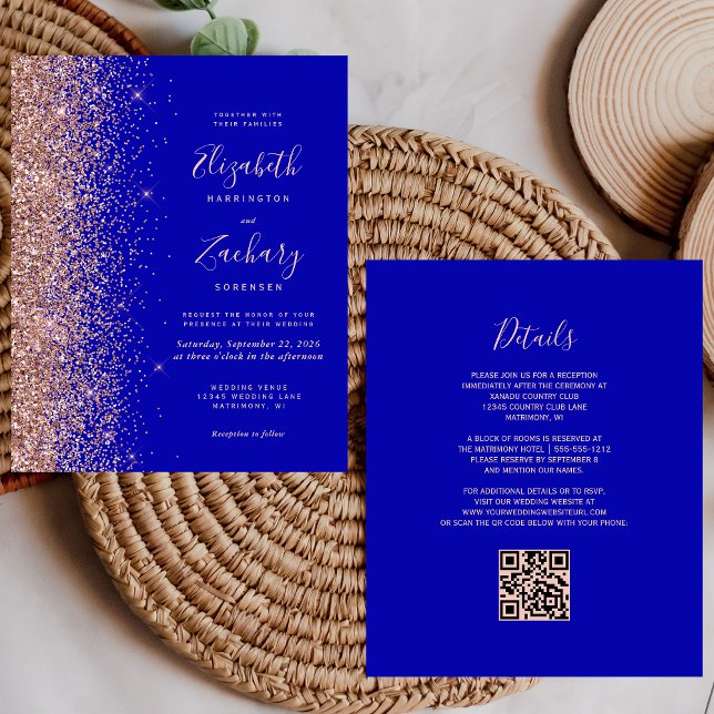 Papier Budget Royal Blue Rose Gold QR Code Mariage (Créateur téléchargé)