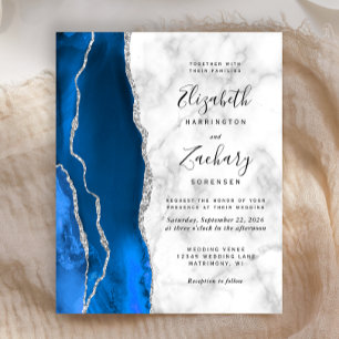 Papier Budget Royal Blue Silver Agate Mariage en marbre