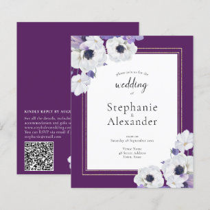 Papier Budget Royal Purple Floral QR Code Invitation