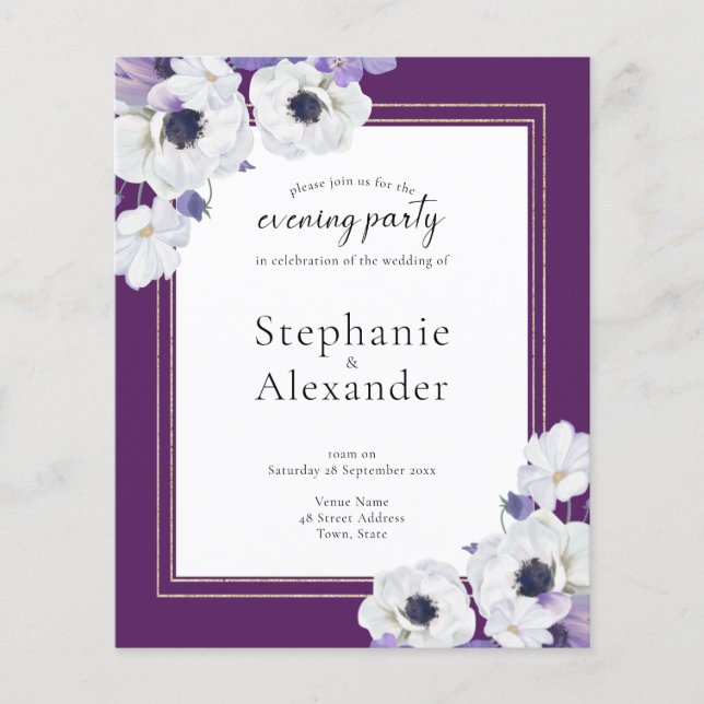 Papier Budget Royal Purple Floral QR Invitation de soirée (Devant)