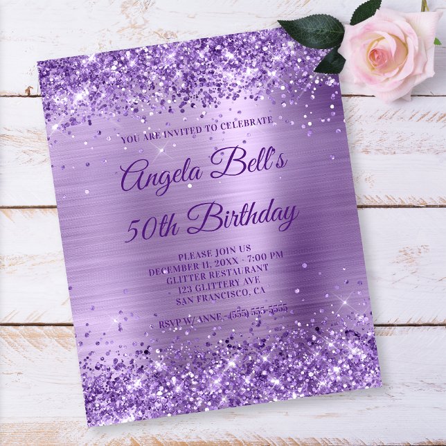 Papier Budget Royal Purple Glittery Foil Invitation (Créateur téléchargé)