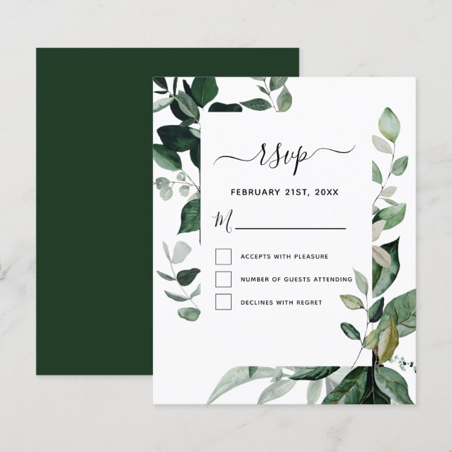 Papier Budget RSVP Botanical Green Foliage Mariage (Devant / Derrière)