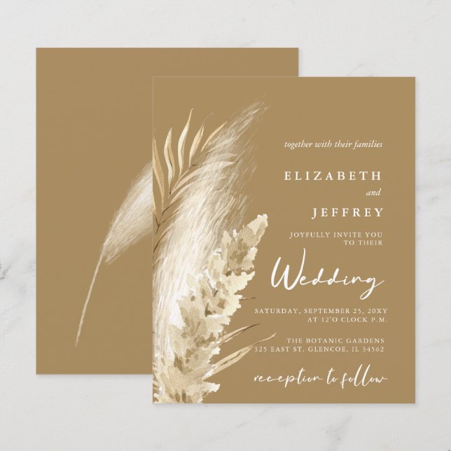 Papier Budget Russe Boho Pampas Faire-part de mariage (Devant / Derrière)