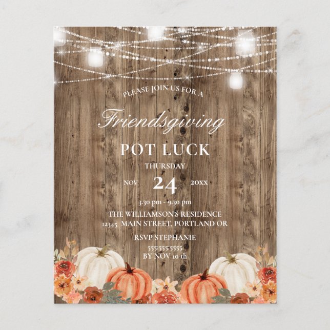 Papier Budget Russe Bois Floral Friendsgiving Pot Luck (Devant)