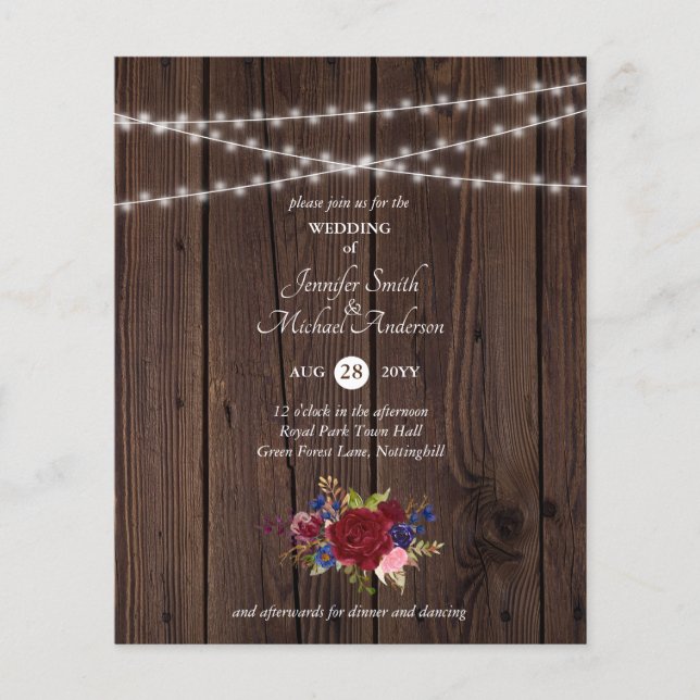 Papier Budget Russe Bourgogne Marine Blue Floral Mariage (Devant)