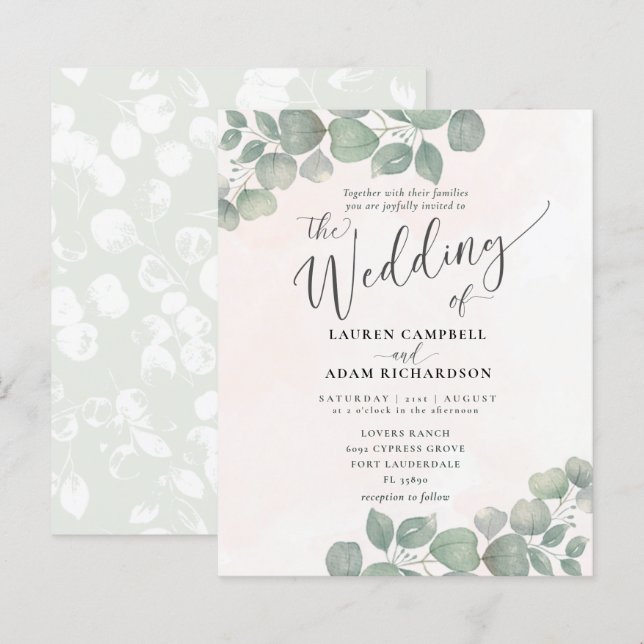 Papier Budget Russe Eucalyptus Aquarelle Corail Vert (Devant / Derrière)