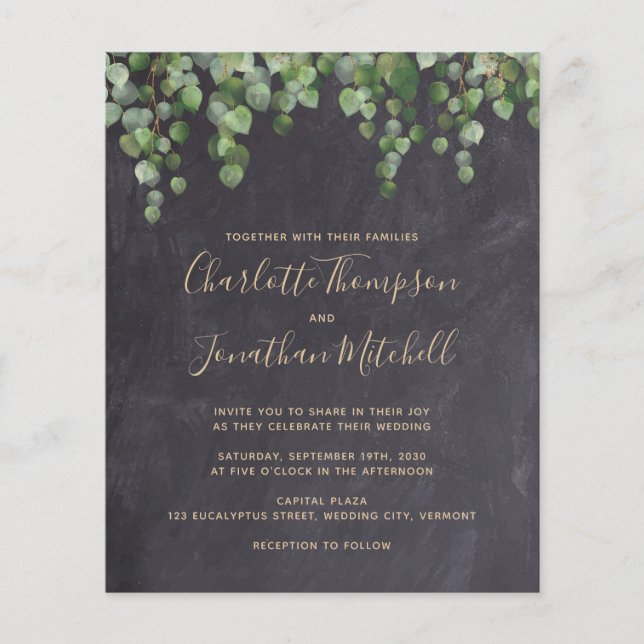 Papier Budget Russe Eucalyptus Faire-part de mariage (Devant)