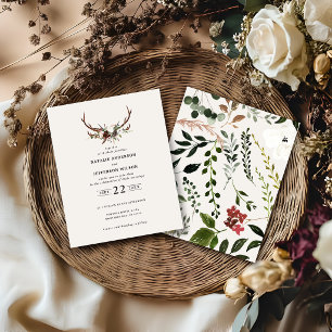 Papier budget Russe floral stag antlers mariage inviter