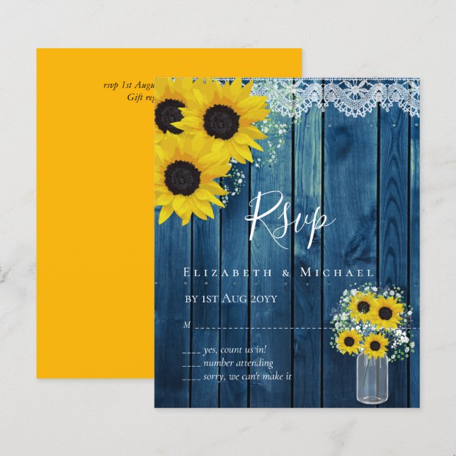 Papier BUDGET Russe tournesol RSVP Mariage (Devant / Derrière)