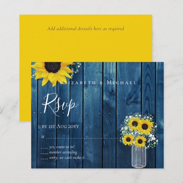 Papier BUDGET Russe tournesol RSVP Mariage (Devant / Derrière)