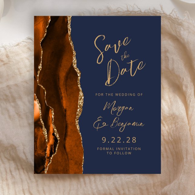 Papier Budget Rust Gold Agate Navy Script Enregistrer la  (Créateur téléchargé)
