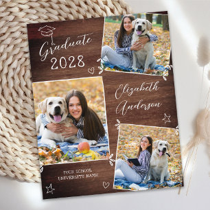 Papier Budget Rustic 3 Photo Doodle Invitation de graduat