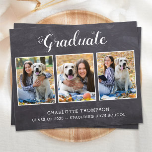 Papier Budget Rustic 3 Photo Graduation Invitation