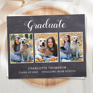 Papier Budget Rustic 3 Photo Graduation Invitation