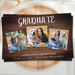 Papier Budget Rustic 3 Photo Graduation Invitation