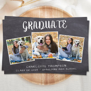 Papier Budget Rustic 3 Photo Graduation Invitation