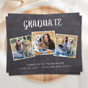 Papier Budget Rustic 3 Photo Graduation Invitation