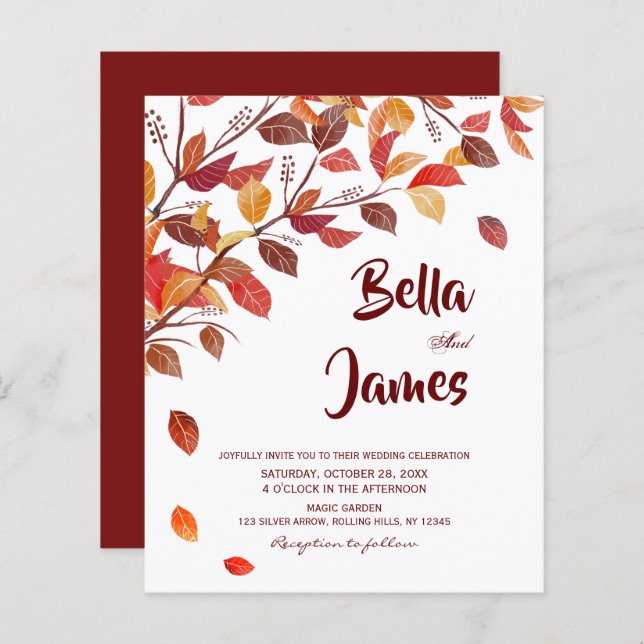 Papier Budget Rustic Autumn Trees Faire-part de mariage (Devant / Derrière)
