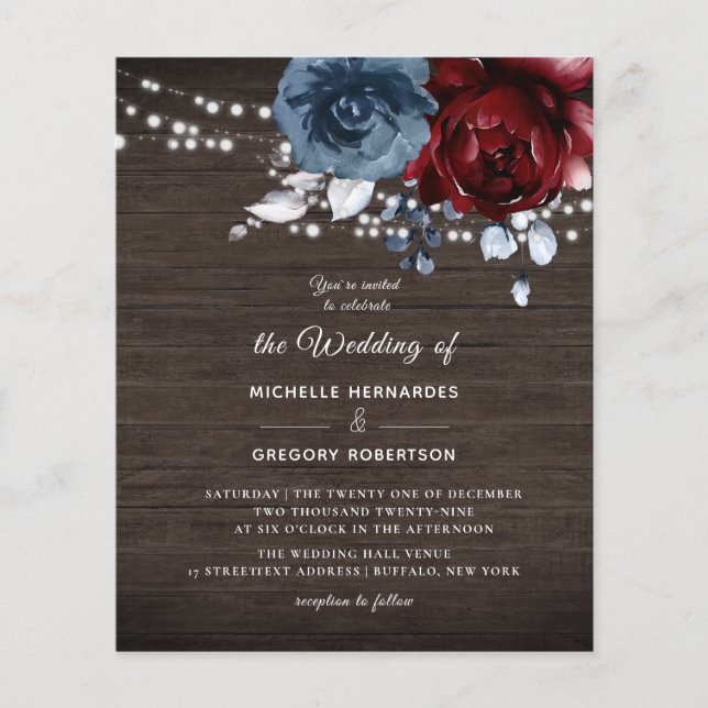 Papier Budget Rustic Bois Floral Faire-part de mariage (Devant)