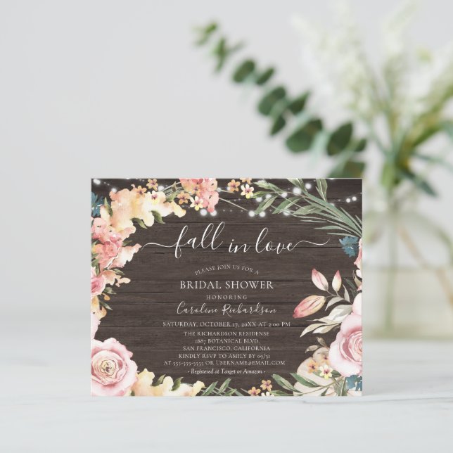 Papier Budget Rustic Bois Floral Fête des mariées Flore F (Debout devant)