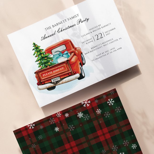 Papier Budget Rustic Business Noël Fête Invitation (Snowflakes Plaid Red Green Check Christmas Party Invitation)