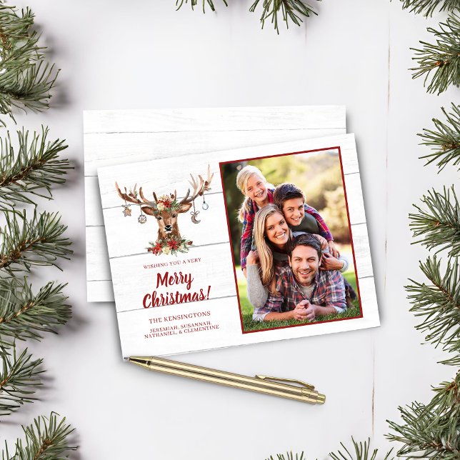 Papier Budget Rustic Christmas Deer Ornamy Photo (Budget Rustic Christmas Deer Ornaments Photo Card)