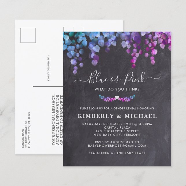 Papier Budget Rustic Eucalyptus Baby Genre Reveal Invitat (Devant / Derrière)