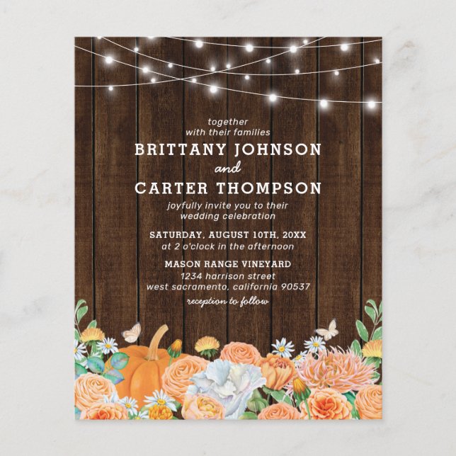 Papier Budget Rustic Fall Floral Faire-part de mariage (Devant)
